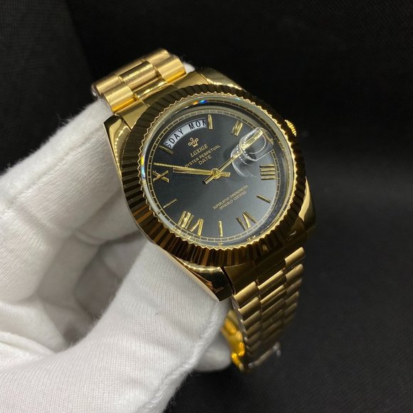 Gold Color Roman Numeral Iced Out Unisex Watch - Picture 4 of 6